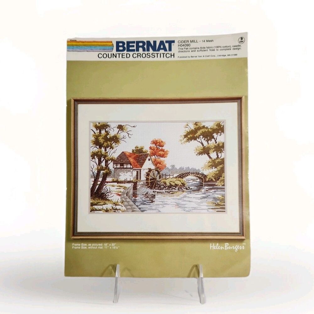 Bernat Cross Stitch Kit Cider Mill Country Scene Cottage 16 x 11 NIP H04090 VTG